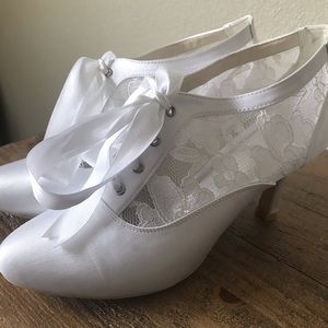 White Lace Booties with Ribbon Laces